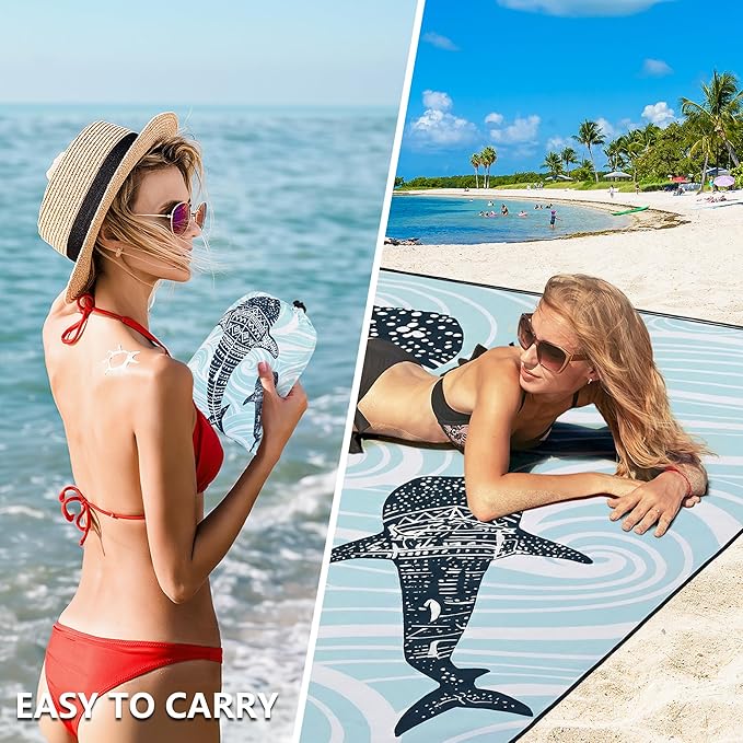 HIHOHO Beach Blanket Waterproof Sandproof Extra Large Beach Mat 79" X 83"/120"x108"for 1-8 Adults Quick Drying Durable Outdoor Picnic Mat for Beach Travel Camping Hiking