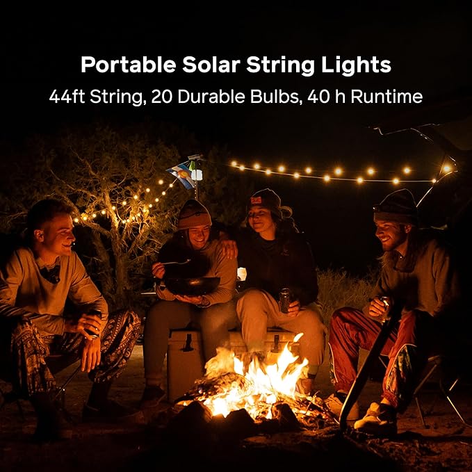 BioLite Solar String Lights 44' in Warm White, 20 Shatterproof LED Bulbs, IPX4 Water Resistant, USB-C Rechargeable Outdoor Lights for Camping, Patio, RV, Boats, Yurts, Vans & Cabins