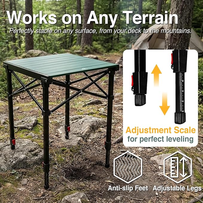 Camping Table Portable Foldable with Adjustable Height, Lightweight Collapsible Aluminum Roll-Up Camp Table with Storage Bag & Carry Bag, Heat-Resistant for RV Picnic BBQ Camping (Small 16"×13")