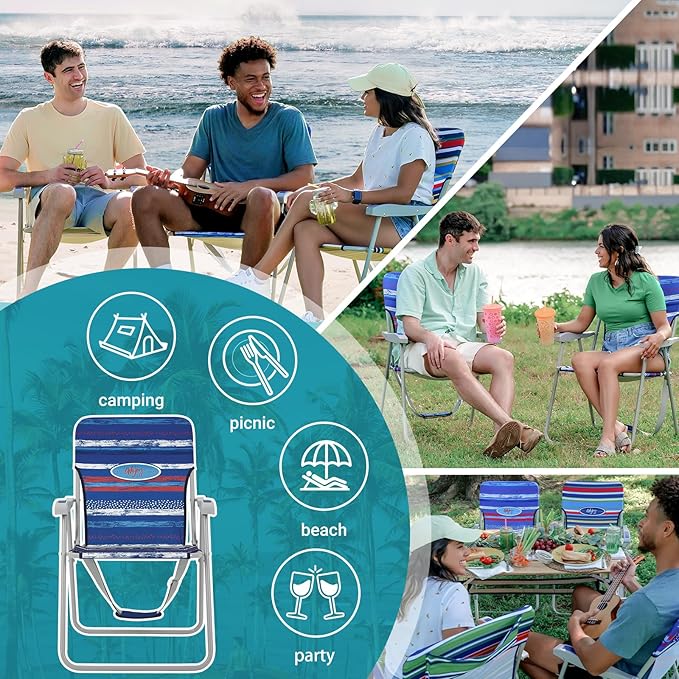 #WEJOY Folding Beach Chair for Adults, Lightweight Beach Chair with Shoulder Straps, High Back Camping Chairs with Hard Armrest, Supports 300lbs for Outdoor Lawn Concert