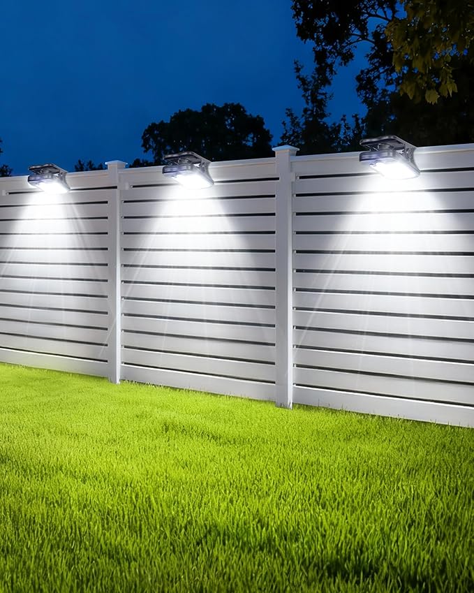 Clip on Solar Lights for Fence, 3 Modes Solar Motion Lights Outdoor Waterproof, 60LEDs 500LM Portable Security Light for Fence, Deck, Garage, Camping, USB Charging, 4 Black