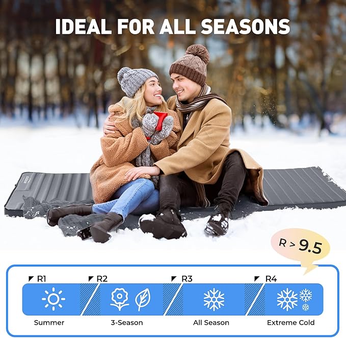 Elegear CumbreX™ Air & Foam Camping Sleeping Pad, HexaFoam Camping Mattress Pad with Built-in Foot Pump Memory Foam Camp Pad 4-Season R-Value 9.5 Camp Sleeping Mat for Travel/Car/Tent, Light Gray