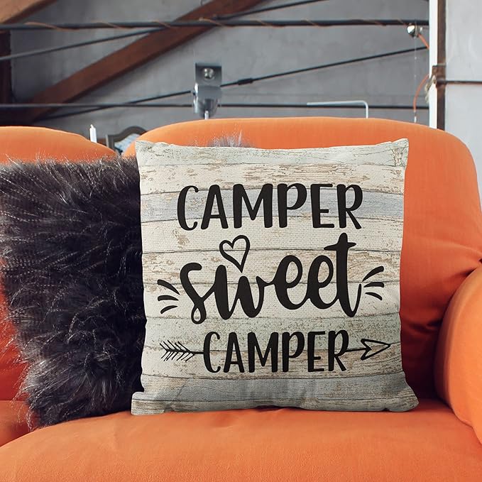 Linen Camper Pillows Case, Two-Sided Printing 18x18 Camper Pillows Cover, RV Decor, Camper Decorations for Inside, Best Gifts for RV Owners