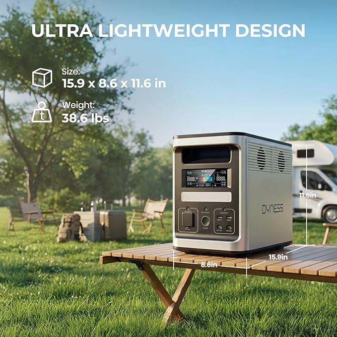 DYNESS 1536Wh Portable Power Station, 1800W Solar Generator with UPS, APP Control, 50 Min to 80% Fast Charging, LiFePO4 Battery, Quiet Backup Power for Home, Camping, RV