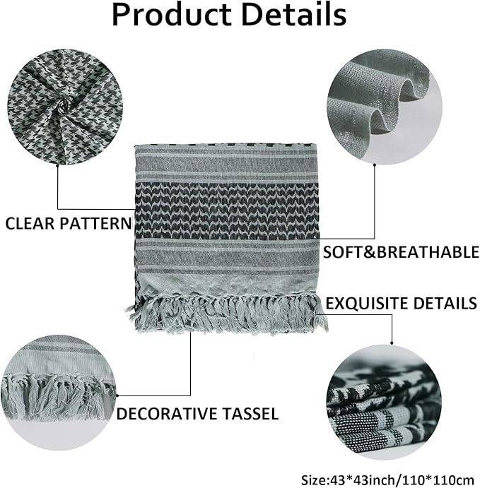 Ever Fairy Military Shemagh Tactical Desert Scarf Cotton Arab Keffiyeh Tactical Scarf Head Neck Face Wrap for Men Women