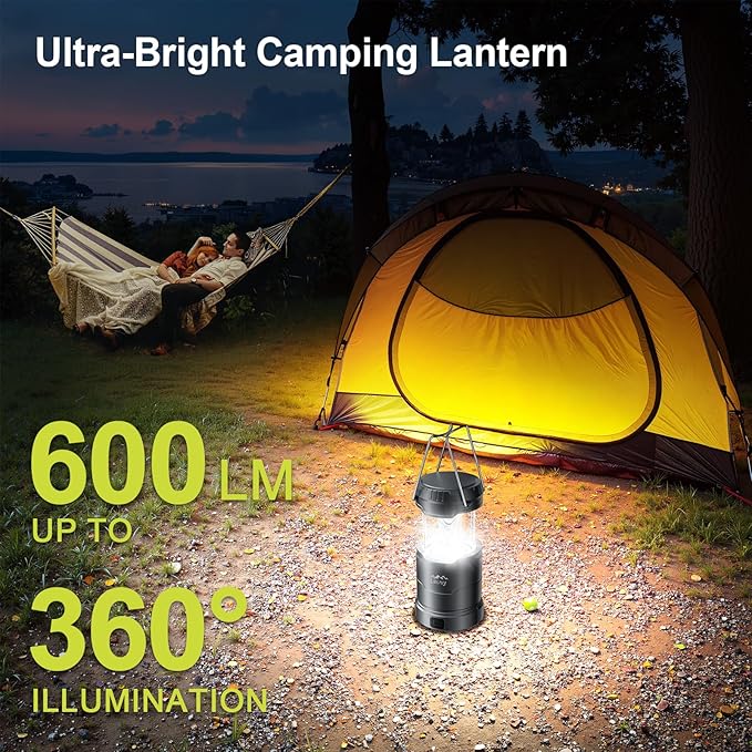 LETMY LED Camping Lantern for Power Outages, 3 Color Modes & Dimmable Battery Powered Lantern, IP65 Waterproof & Collapsible, Lanterns Flashlight Survival Kits for Emergency Hurricane Hiking, 4 Pack