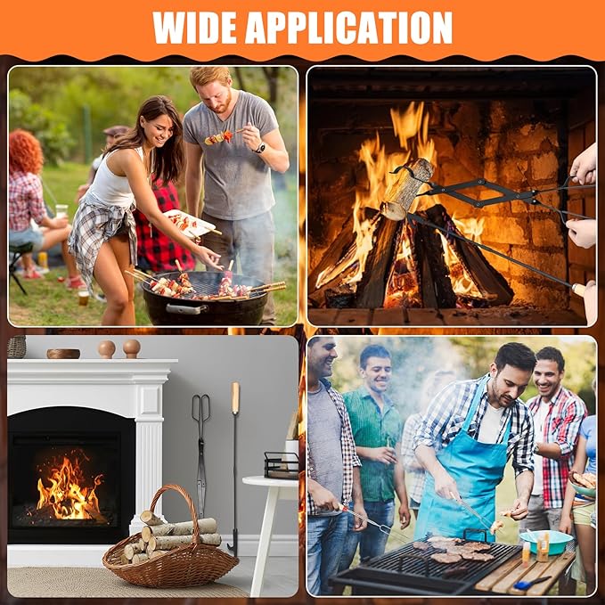 Patelai 8 Pcs Camping Gear Campfire Accessories Include 6 Pcs 32" Smores Sticks for Fire Pit 32" Campfire Poker 25" Fireplace Tong, Roasting Sticks Camping Essentials Hot Dog Fork Tools