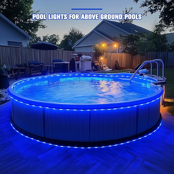 JMEXSUSS 200 LED Pool Accessories Solar Rope Lights Outdoor, 72ft IP 65 Outdoor Waterproof Solar Pool Lights with 8 Modes, Blue Solar Christmas Lights for Trampoline Fence Yard Walkway Christmas