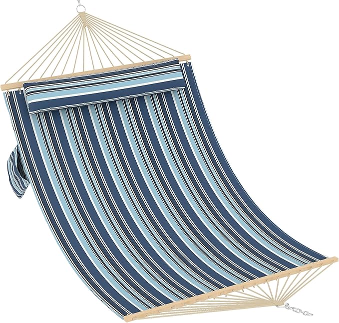 Hammocks 12 FT Double Quilted Fabric Hammock with Spreader Bar and Detachable Pillow, 2 Person Hammock for Outdoor Patio Backyard Poolside, 450lbs Weight Capacity