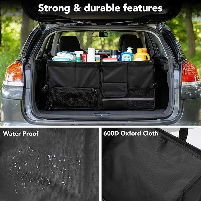 Dntorx Trunk Organizer for SUV - 60L, Foldable Car Trunk Organizer Bags with Lid Large Capacity Car Organizers and Storage with Lid for SUV,Sedan,Truck Accessories,23.62"×12.99"×11.81"(Black)