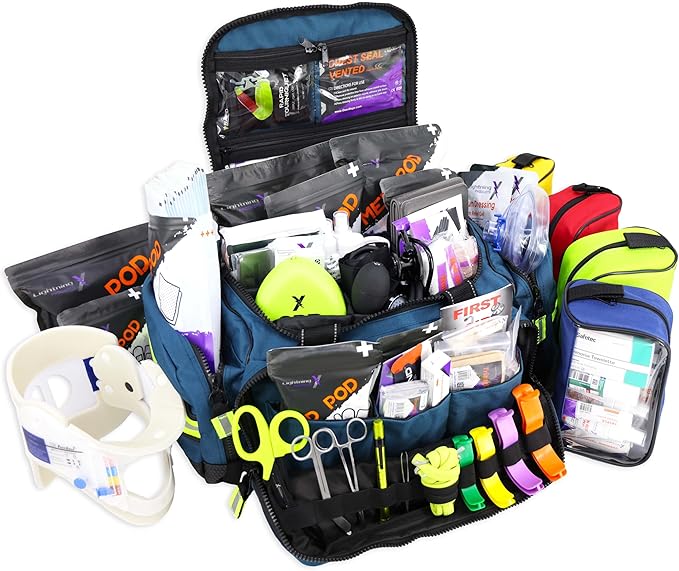 Lightning X Stocked X-Large Modular EMT Medic Trauma Bag w/Emergency Medical Fill Kit Supplies - Blue