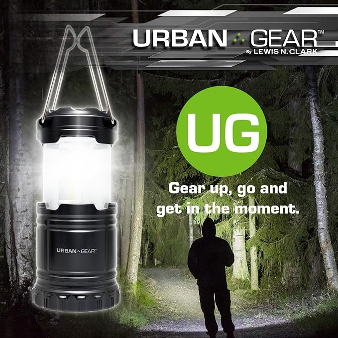 Lewis N. Clark Collapsible Camping Lantern | LED Portable Lantern for Indoor or Outdoor Use | Waterproof Lamp with Batteries Included | for Camping, Backpacking, Hiking, or Power Outage | Black