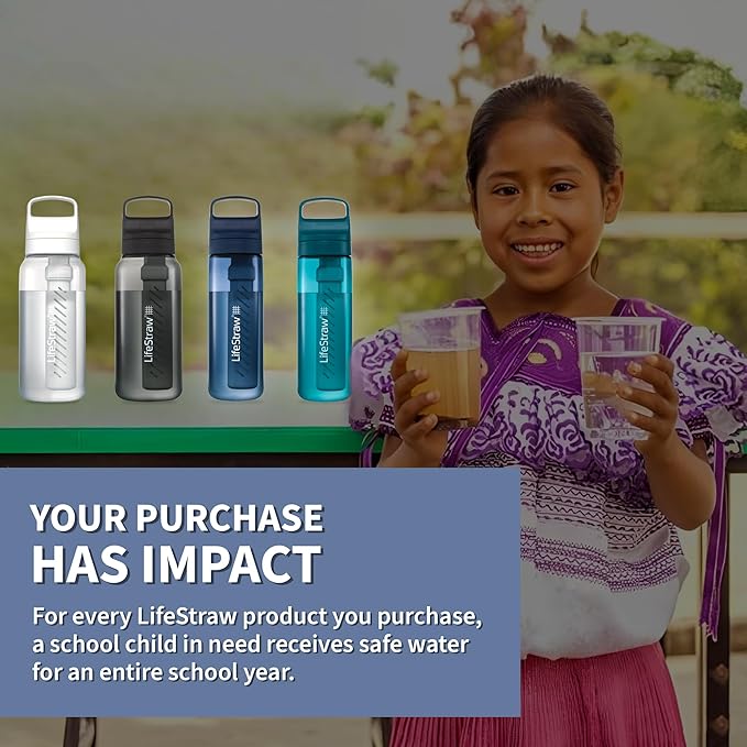 LifeStraw Go Series – BPA-Free Water Filter Bottle for Travel and Everyday Use, Removes Bacteria, Parasites and Microplastics, Improves Taste, 1L Nordic Noir