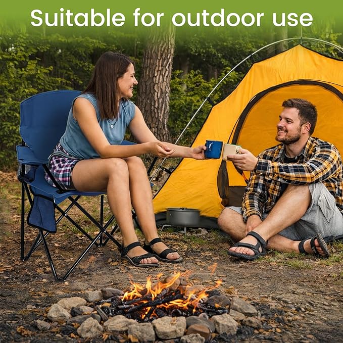 Folding Camping Chair with Cup Holder & Side Storage Bag 300lbs Capacity Lightweight High Back Portable for Beach, Picnic, Sport, Cyan
