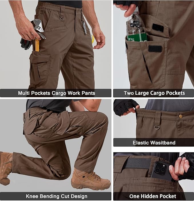 CNBQDD Mens Work Pants Cargo Tactical Construction for Men Ripstop Water Repellent Lightweight Outdoor Hiking with Pockets