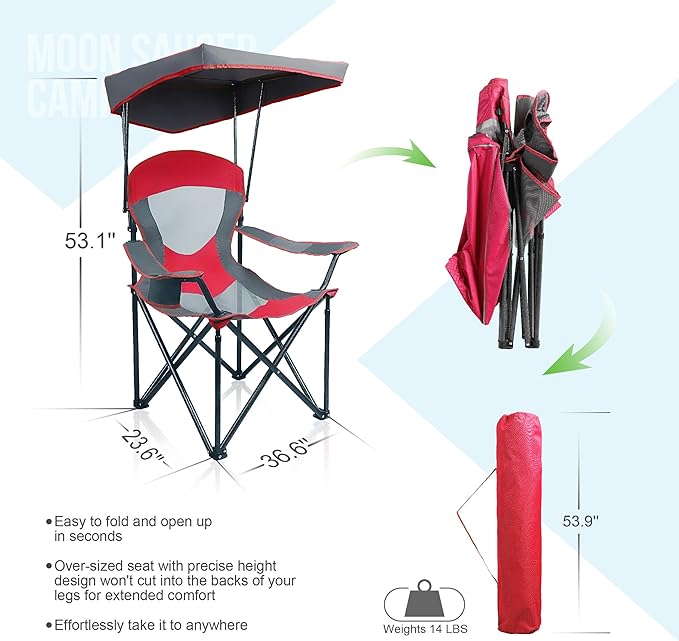 ALPHA CAMP Heavy Duty Canopy Camping Chair, 350 lbs Capacity Oversized Folding Chair with Adjustable Sunshade, Portable Sunshade Chair with Cup Holder for Beach, Fishing, Outdoor