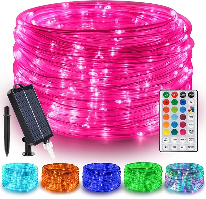16FT 50 LED Solar Rope Lights, 18 Colors with Timer, 5 Modes, Waterproof Plug-in Remote Control Camping String Lights for Outside, Camping, Classroom, Party, Festival Decoration Solar Lights Outdoor
