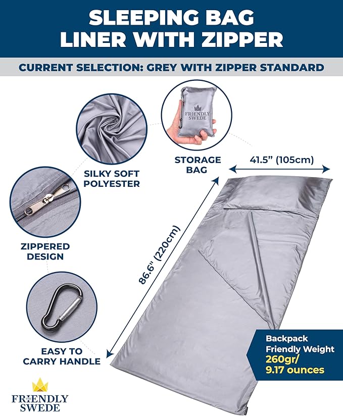 The Friendly Swede Sleeping Bag Liner — Ultralight Polyester or Cold Weather Microfiber Adult Sleep Sack- Camping Sheets - Travel Sleeping Bag with Pocket-Size Stuff Sack