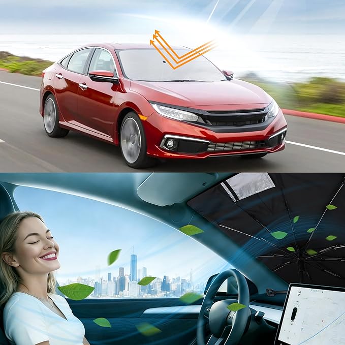 Windshield Sun Shade Umbrella Custom Fit for 2016-2021 Honda Civic Accessories Sunshade Protect Car from Sun Rays & Heat Damage Keep Cool