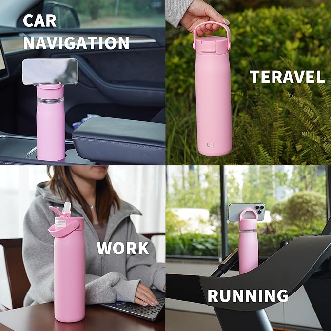 LISI 40oz Insulated Water Bottle, Double Wall Stainless Steel Water Bottles with Straw, 100% Leak-Proof Travel Thermal Canteen Mug with 2 Lids (Straw, Phone Holder Lid)