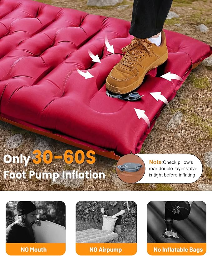 Camping Sleeping Pad,5.9 Inch Thick Camping Mat with Built in Pillow and Foot Pump,Self Inflating Sleeping Pad for Camping Backpacking（Green