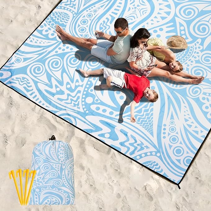 HIHOHO Beach Blanket Waterproof Sandproof Beach Mat 79”x 83” for 1-8 Adults Quick Drying Durable Outdoor Picnic Mat for Beach Festival Travel Camping Hiking (Flower Ripple-BL, 79"×83"(4 Person))