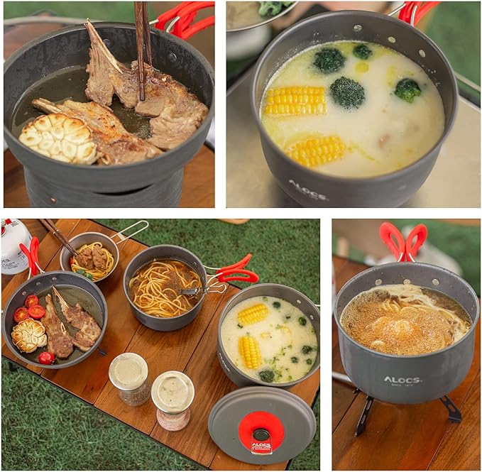 Alocs Camping Cookware, Portable Camping Essentials with Accessories, Camping Gear Camping Cooking Set for Outdoor Cooking, Backpacking, Hiking and Picnic.