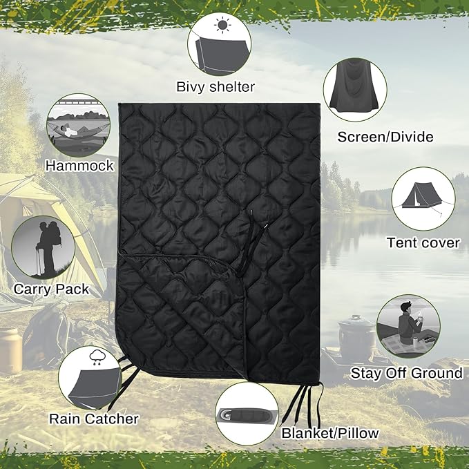 Barydat 1/2/3 Pack 80 x 60/92 x 64 Inch Woobie Blanket Military Poncho Liner Hunting Blanket Waterproof Thermal Poncho Liner with Bag Camo for Outdoor Camping Hiking
