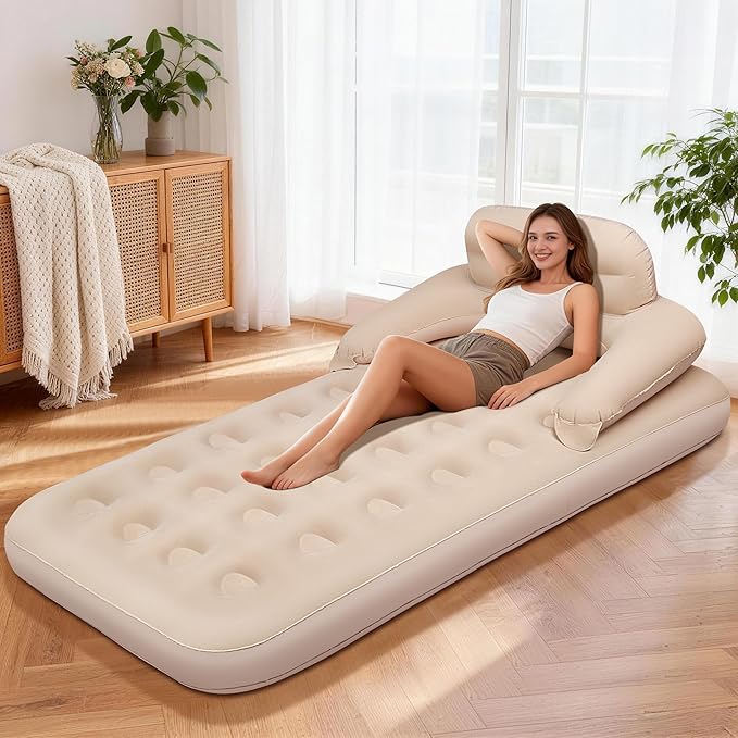 MeiLyte Inflatable Bed Twin Size, Inflatable Couch for Adults with Flocked Surface, Inflatable Air Mattress with Backrest, Comfortable Inflatable Sofa Bed, Inflatable Couch for Camping,Outdoor, Indoor