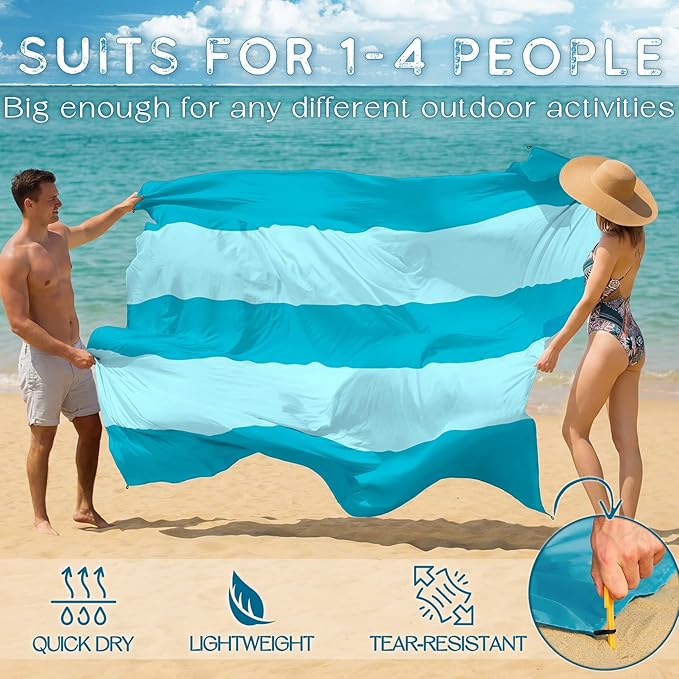 BYDOLL Beach Blanket 78''X81'' Waterproof Sandproof Suits1-4 Adults Oversized Lightweight Large Blanket Picnic Mat for Beach Sand Free Travel Camping Hiking Picnic
