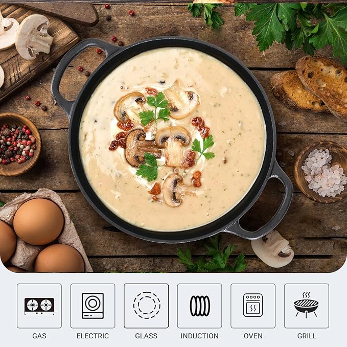 Northriver Casting 6 QT Basics Cast Iron Dutch Oven Pot with Lid and Dual Handles, Oven Safe up to 500°F Large Cooking Pan,Bread Oven