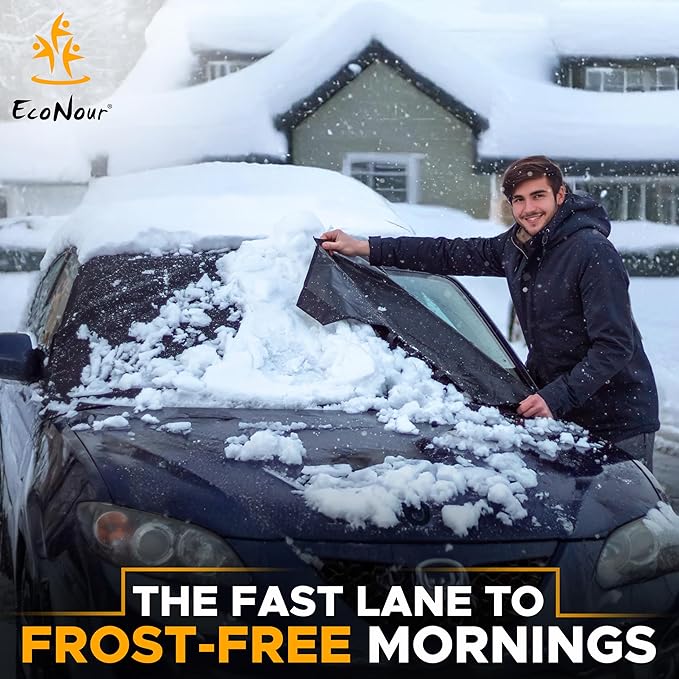 EcoNour Windshield Cover for Ice and Snow | Durable 600D Oxford Fabric | Waterproof Winter Car Cover for Compact Cars, SUV and Sedan | Essential Car Winter Accessories | Small (64" x 42")