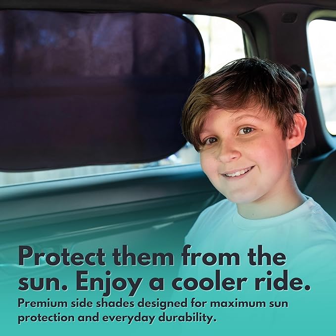 Car Window Shades - Certified 99.79% UVA & 99.95% UVB sun protection. Award winning car sun shade for side windows. 4 Pack (2 Transparency options) 25" x 16" -window shade for car baby by Kinder Fluff