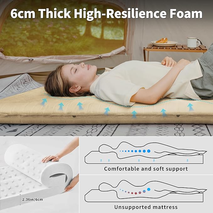 Naturehike Connectable Self Inflating Sleeping Pad, 2.36" Memory Foam Camping Pad, Backpacking Camping Mattress Pad for Tent, Travel, Car, Hammock