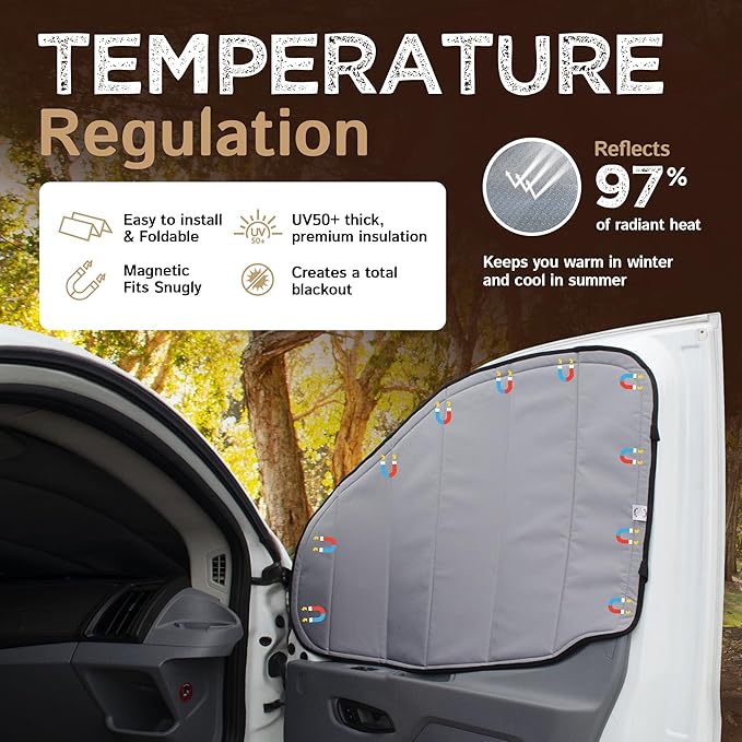 Living in a Bubble Insulated Blackout Front Window Covers (Pair) for Ford Transit Van Year 2015-2026