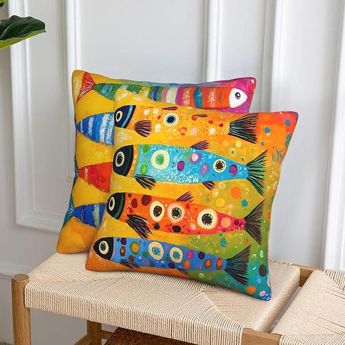 Colorful Fish Beach Throw Pillow Covers 18x18 inch Set of 2 Pillow Case Cushion Cover for Home Sofa Couch Living Room Car Decor