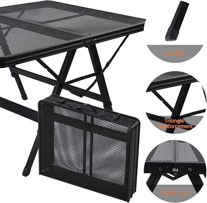 WildFinder 3 FT Folding Grill Table, Portable Camping Table for Outside, 3 Adjustable Height Folding Table with Desktop, Lightweight Outdoor, Camping, Picnic, BBQ