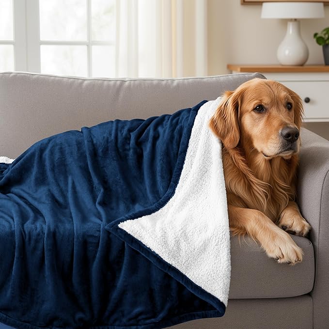 Utopia Bedding Sherpa Blanket Throw Size (Navy, 50x60 Inches) - Soft Lightweight Plush Fleece Reversible Blanket for Bed, Sofa, Couch, Camping and Travel