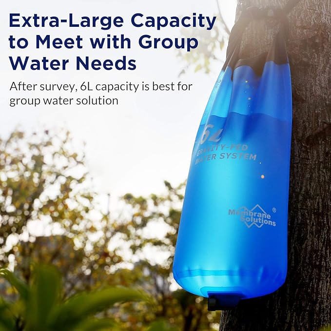 Membrane Solutions Upgrade 5 Stage Water Filter Straw 4 Pack and Gravity Water Filter Pro 6L, 0.1-Micron Versatile Water Purifier Survival Gear and Equipment for Group Camping Emergency