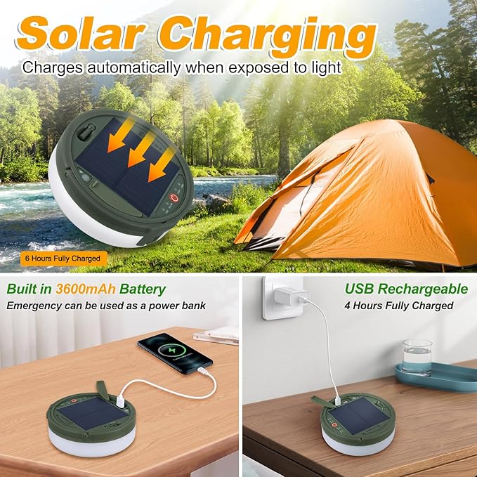 SMY Lighting 4 in 1 Solar Camping String Lights, 42.6Ft Ultra Long String with 160LEDs, Solar Powered and USB Rechargeable Light with Remote Control, Portable Camping Light for Hiking, Decorations