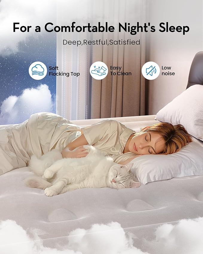 OhGeni King Size Air Mattress, Family Choice Award with Built in Pump, Ideal Alternative to a Bed, 18'' Comfortable Blow Up Colchones Inflables Mattress for Home, Guests, Portable Air Bed, 700 lbs