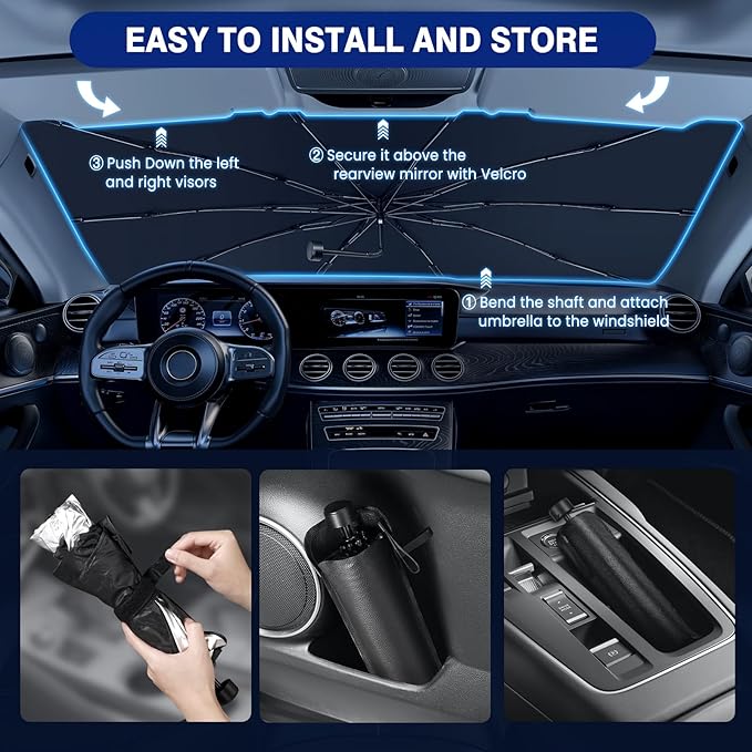 Windshield Sun Shade Umbrella, 55" x 31" Car Sun Shade Windshield Cover, Foldable Car Front Window Protector for Cars, SUVs, Hatchback
