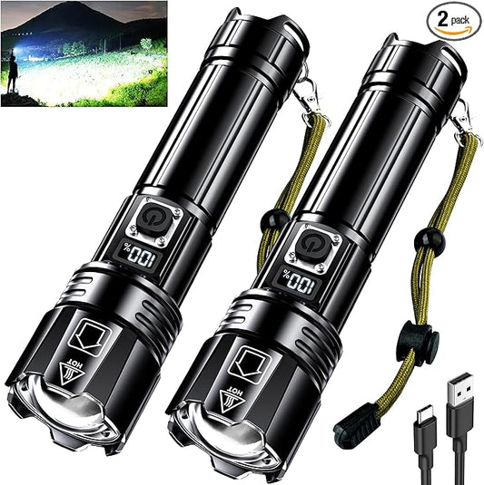 AKNEAR Rechargeable LED Flashlight 99000 High Lumens, Super Bright Flashlights with Zoomable & USB C Rechargeable & 5 Light Mode & IPX7 Waterproof, Powerful Flash Light for Home, Hiking, Camping