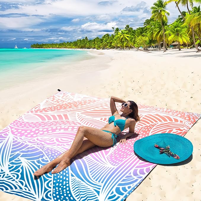 HIHOHO Beach Blanket Waterproof Sandproof Beach Mat for 1-8 Adults Quick Drying Durable Outdoor Picnic Mat for Beach Festival Travel Camping Hiking (Gradiant-Ripple, 120"×108"(8 Person))