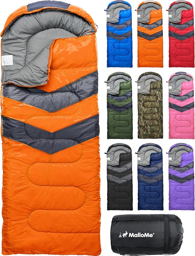 MalloMe Sleeping Bags for Adults Cold Weather & Warm - Backpacking Camping Sleeping Bag for Kids 10-12, Girls, Boys - Lightweight Compact Camping Essentials Gear Accessories Hiking Sleep Must Haves