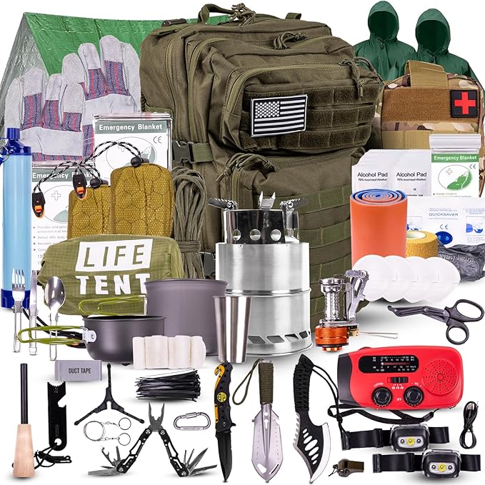 TacPreps 72-Hour Survival Kit | Emergency Bug Out Bag with First Aid, Water Filter, Food, Tools | 45L Tactical Backpack for Camping, Hiking, Outdoor Emergency Preparedness