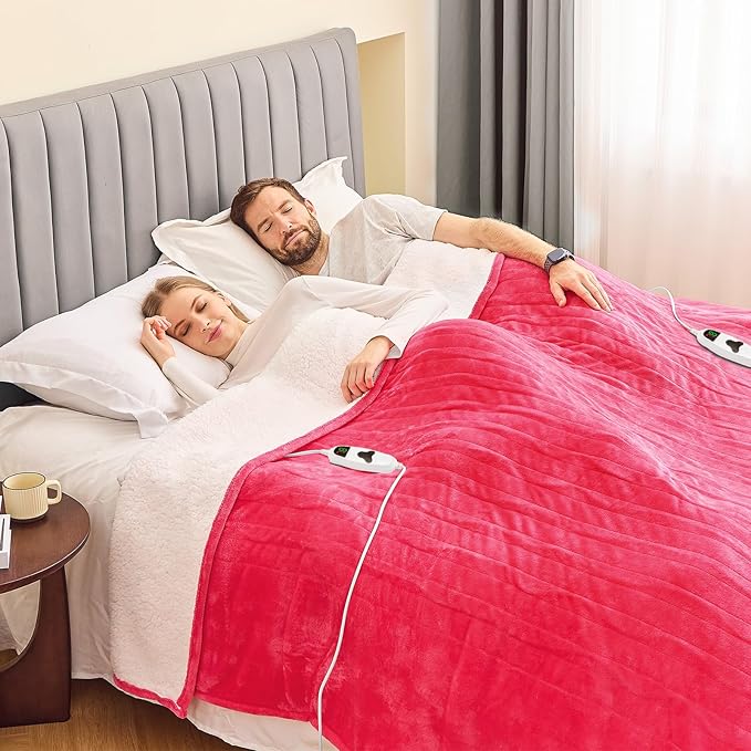greenoak Heated Blanket Electric Queen Size 84"X90" Dual Control, Heating Blanket with 10 Levels 8 Hours Auto-Off, Fleece Soft Gifts for Grandma Seniors Mom,Coral Pink