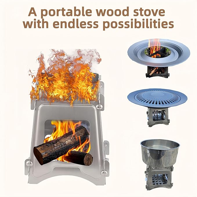 Portable Wood Stove, Folding Stainless Steel Camping Stove for Backpacking, Hiking, Outdoor Cooking, Compact and Lightweight, Durable Camp Stove for BBQ, Survival & Picnic,Father’s Day gift