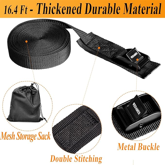 WEDAMER 6 Pack Kayak Tie Down Straps 16.4Ft Cam Buckle Tie Downs Adjustable Kayak Strap for Trucks Motorcycles Boat RV, Ratchet Lashing Straps for Roof Rack Trailer Cargo Packing Securement 1" x 16.4'