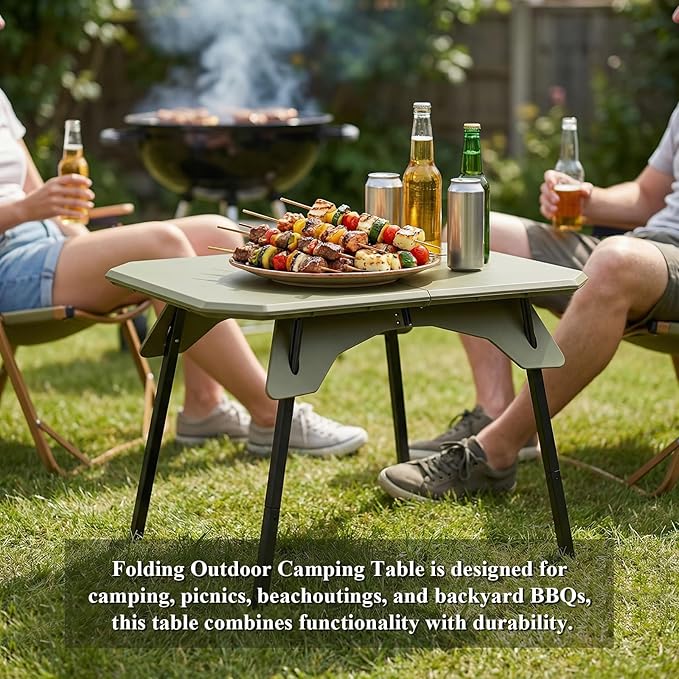 LiveGo Foldable Camping Table, Lightweight Folding Outdoor Table with Aluminum Legs, 2 in 1 Adjustable Height Portable Folding Table for Beach, Picnic, Grilling, Hiking & Fishing Indoor Outdoor